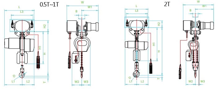 DEA型GEN環(huán)鏈電動葫蘆尺寸圖